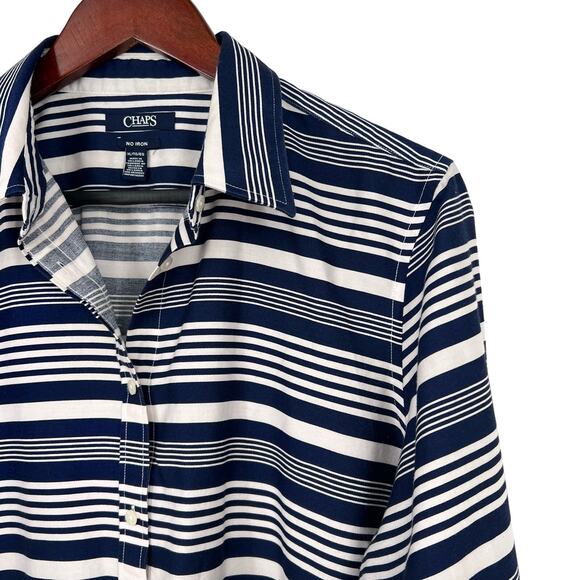Ralph Lauren Chaps Womens Sz XL Navy Blue No Iron Blouse Shirt Top Button Up - Picture 4 of 11